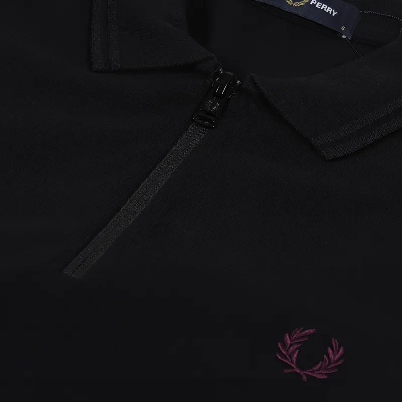 Fred Perry Taped Zip Neck Polo Shirt Black-4
