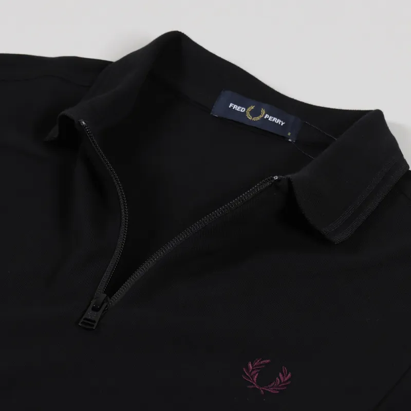 Fred Perry Taped Zip Neck Polo Shirt Black-2