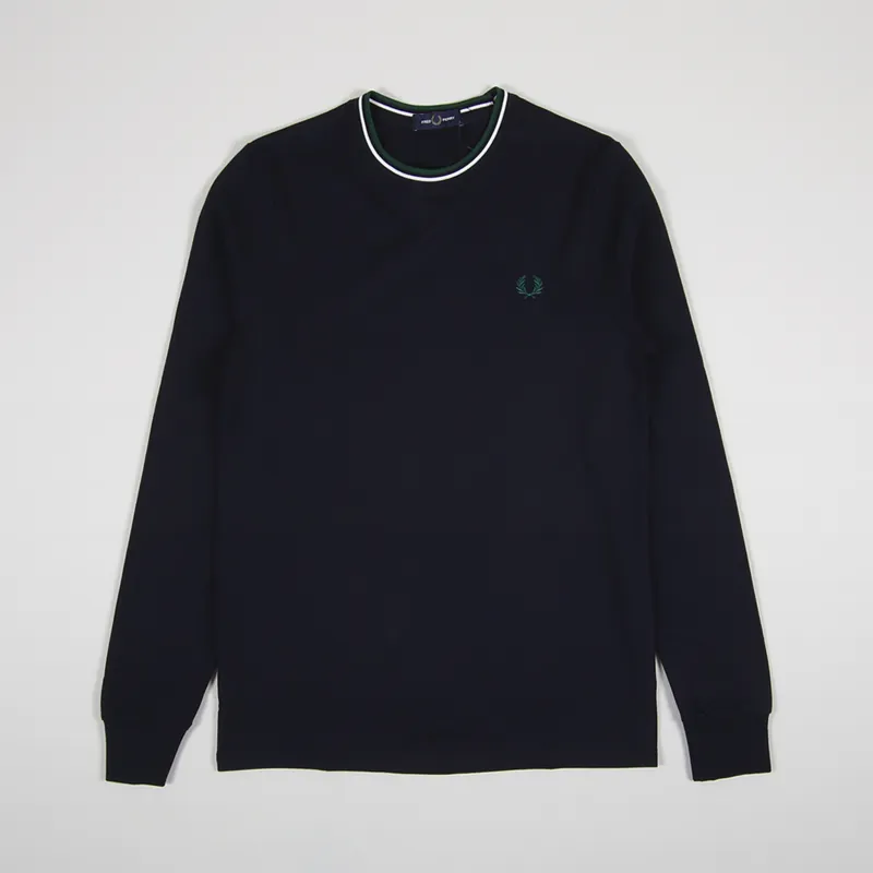 ◇FRED PERRY◇ Baseline Long Sleeve Twin Tip T-Shirt W68 AFP Twin Tipped T-Shirt - Navy / Sport Green / Burnt Red | Men's