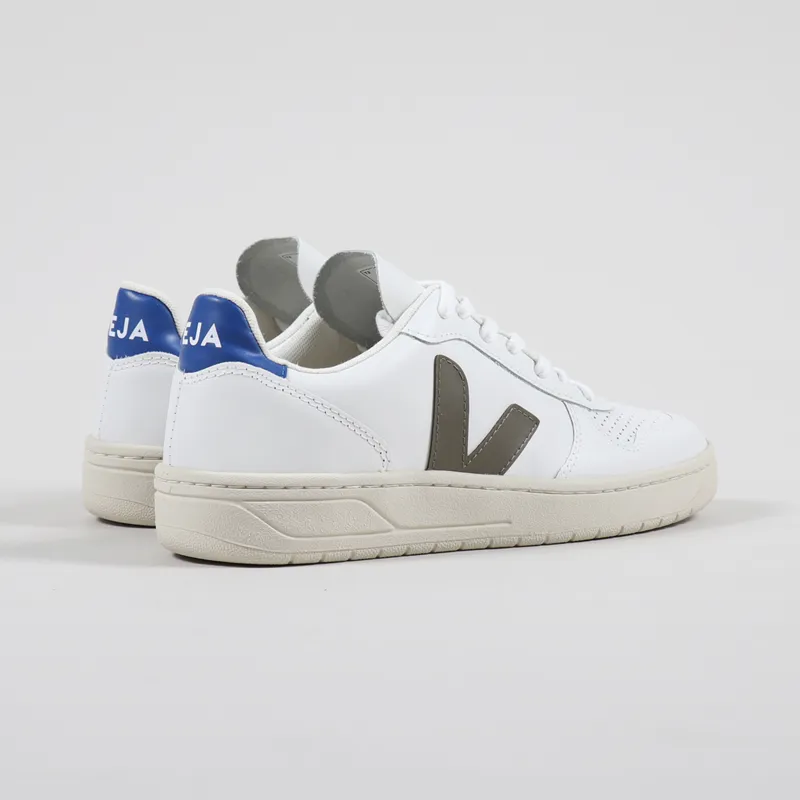 Veja V-10 Leather Shoes Extra White Kaki Indigo-2