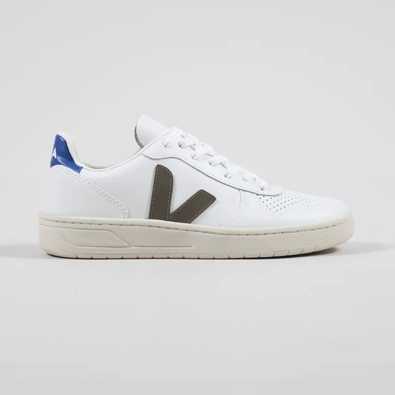 Veja V-10 Leather Shoes Extra White Kaki Indigo-4