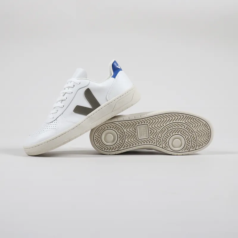 Veja V-10 Leather Shoes Extra White Kaki Indigo-1
