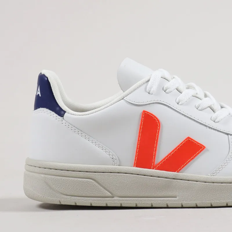 Veja V-10 Leather Shoes Extra White Orange Fluo Cobalt-5