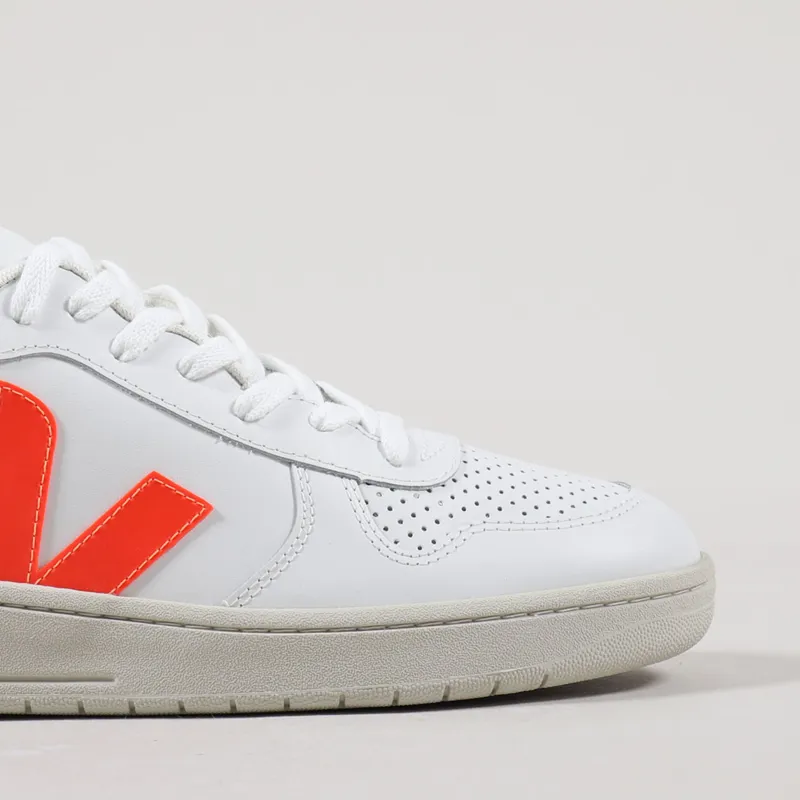 Veja V-10 Leather Shoes Extra White Orange Fluo Cobalt-6