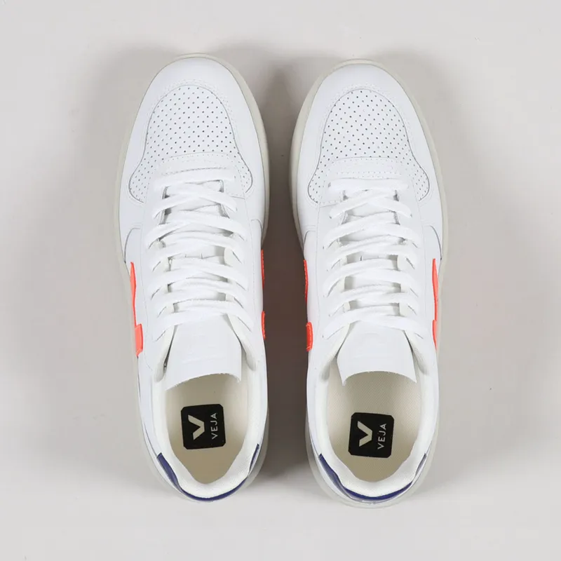 Veja V-10 Leather Shoes Extra White Orange Fluo Cobalt-3