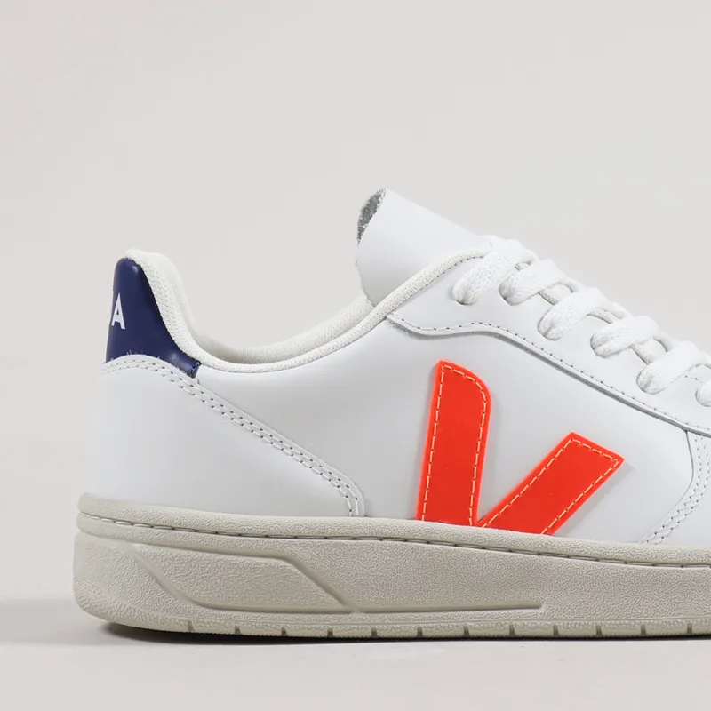 Veja Womens V-10 Leather Shoes Extra White Orange Fluo Cobalt-5
