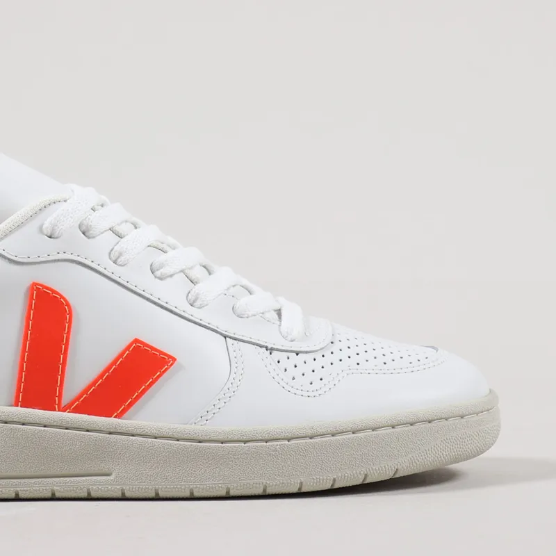 Veja Womens V-10 Leather Shoes Extra White Orange Fluo Cobalt-6