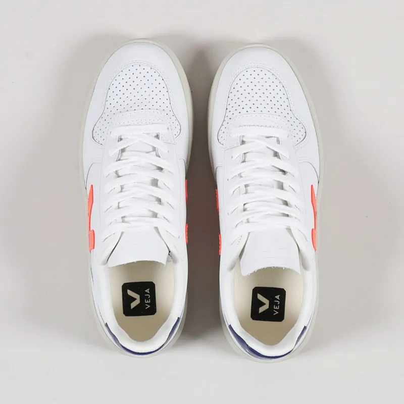 Veja Womens V-10 Leather Shoes Extra White Orange Fluo Cobalt-3