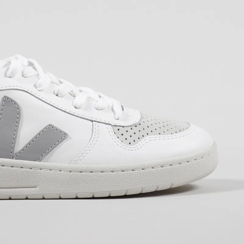 Veja V-10 Leather Shoes Extra White Oxford Grey Orange Fluo-6