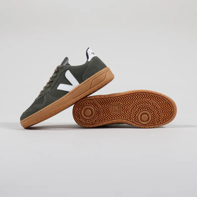Veja V-10 Suede Shoes Mud White Gum Sole-1