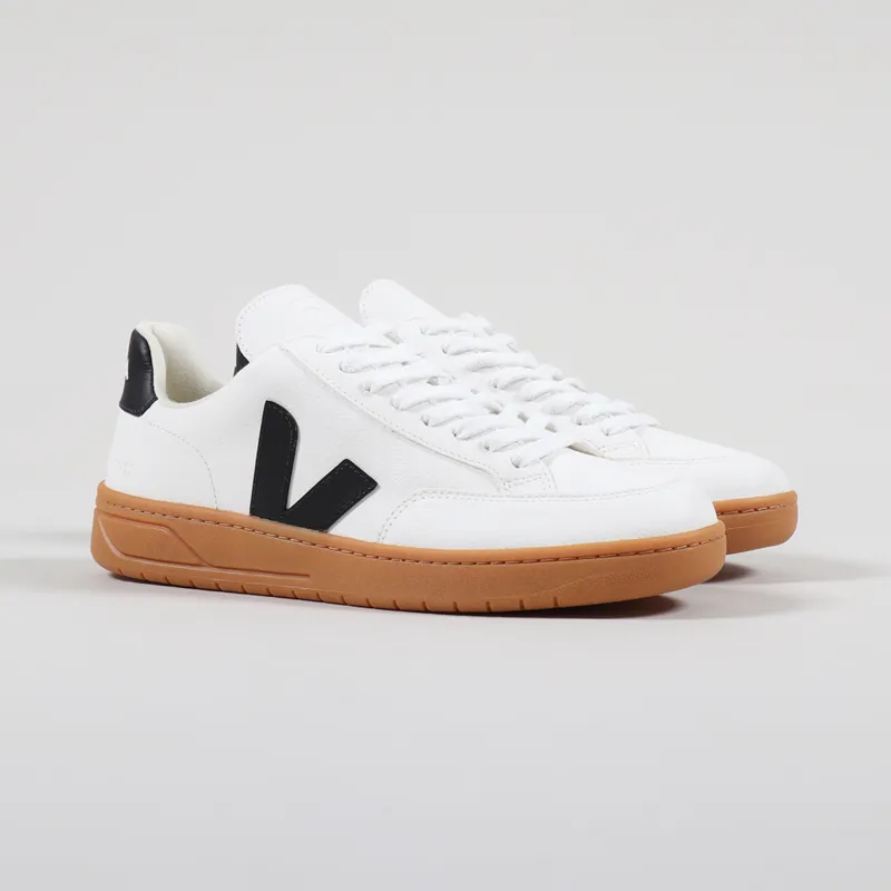 Veja Sneakers Mens V-12 Easy Shoes Extra White Black Gum Sole