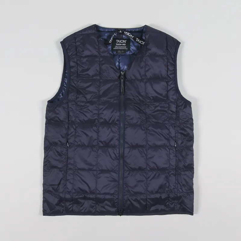 Taion Mens Insulated V-Neck Zip Down Vest Navy Blue Gilet