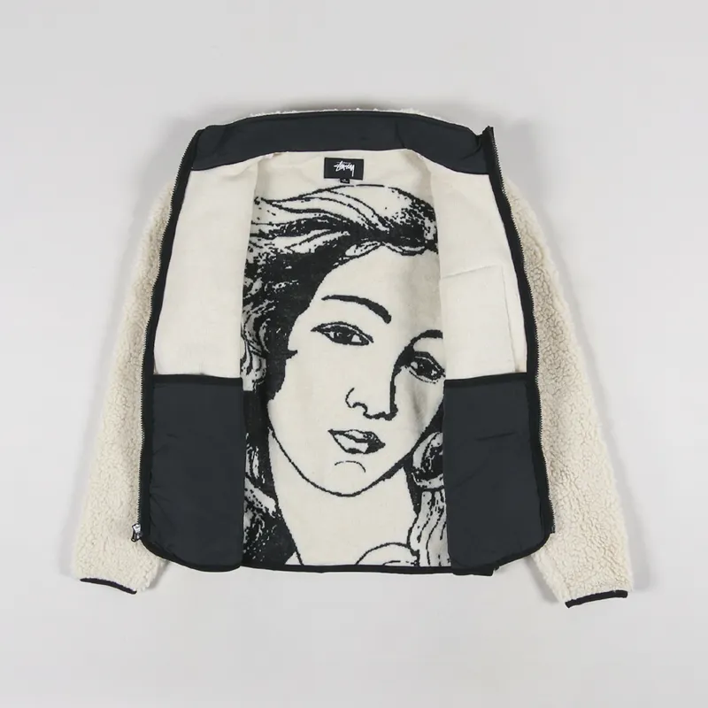 Stussy Mens Venus Jacquard Sherpa Pile Fleece Jacket Natural