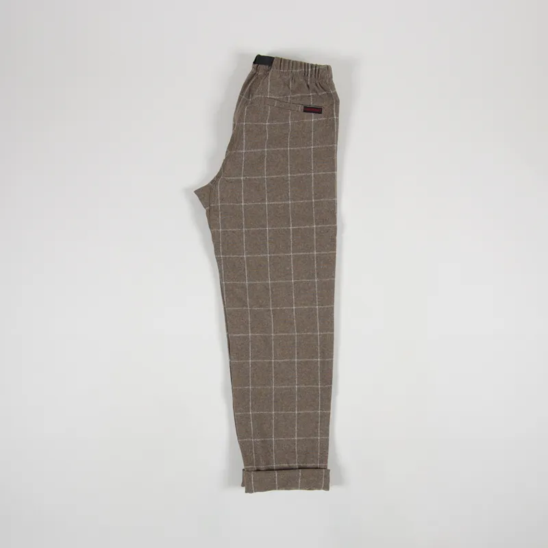 Gramicci Mens Wool Blend Tuck Tapered Pants Glen Check Camel
