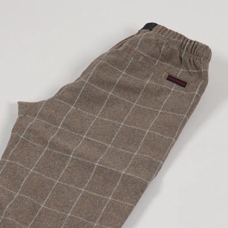 Gramicci Mens Wool Blend Tuck Tapered Pants Glen Check Camel