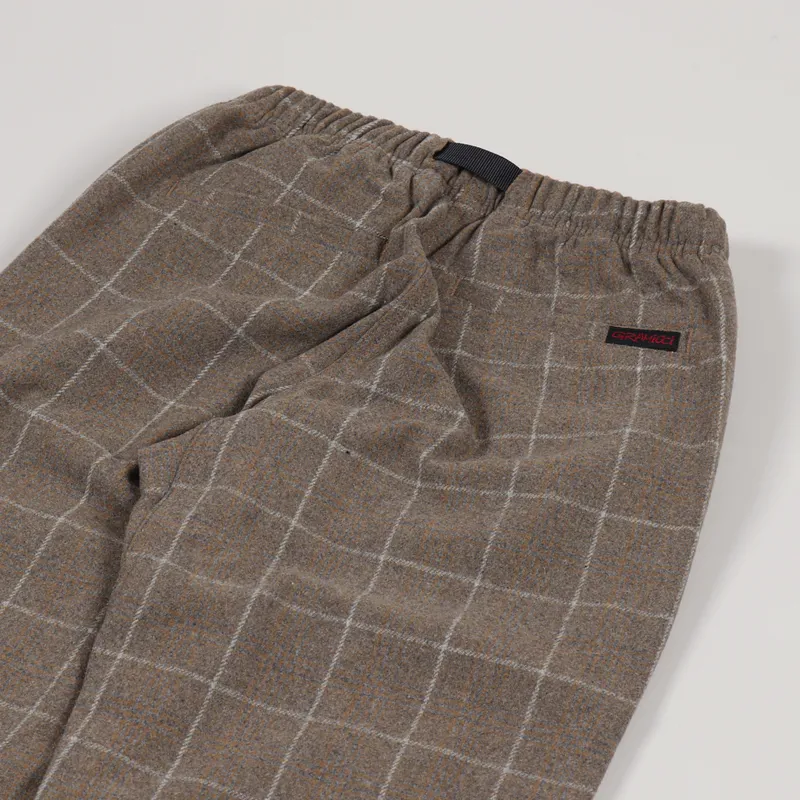 Gramicci Mens Wool Blend Tuck Tapered Pants Glen Check Camel