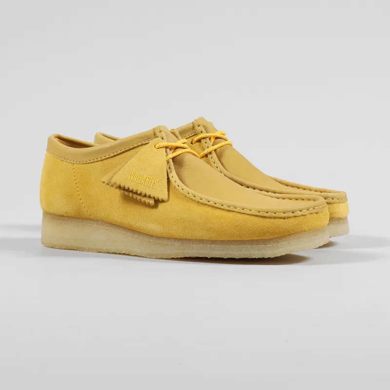 Clarks Originals Mens Wallabee Shoes Yellow Suede Leather Combi