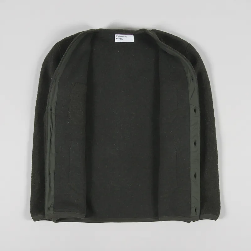 Universal Works Cardigan Olive Wool Fleece-1