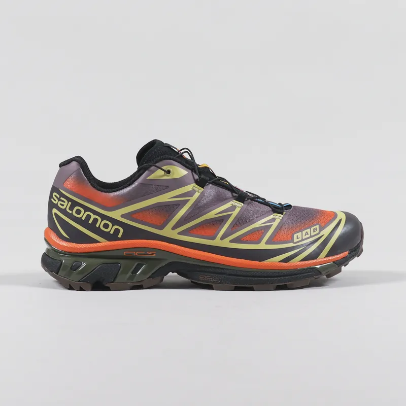 Salomon XT-6 Skyline Shoes Moonscape Leek Green Vibrant Orange-4