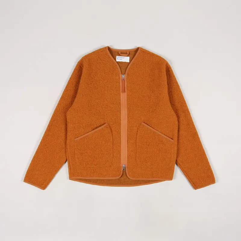 Universal Works Mens Winter Zip Liner Jacket Orange Tibet Fleece