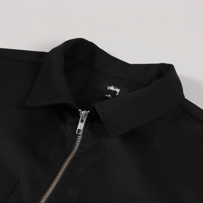 Stussy Mens Logo Patch Zip Up Work Long Sleeve Shirt Black