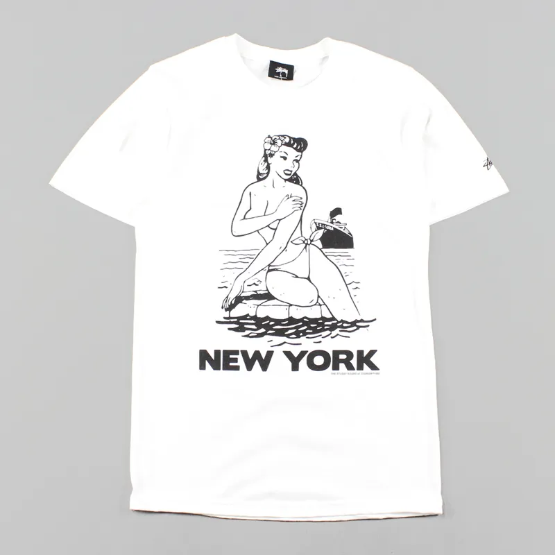 Stussy Mens Short Sleeve Aloha Cities Tee T Shirt White Black