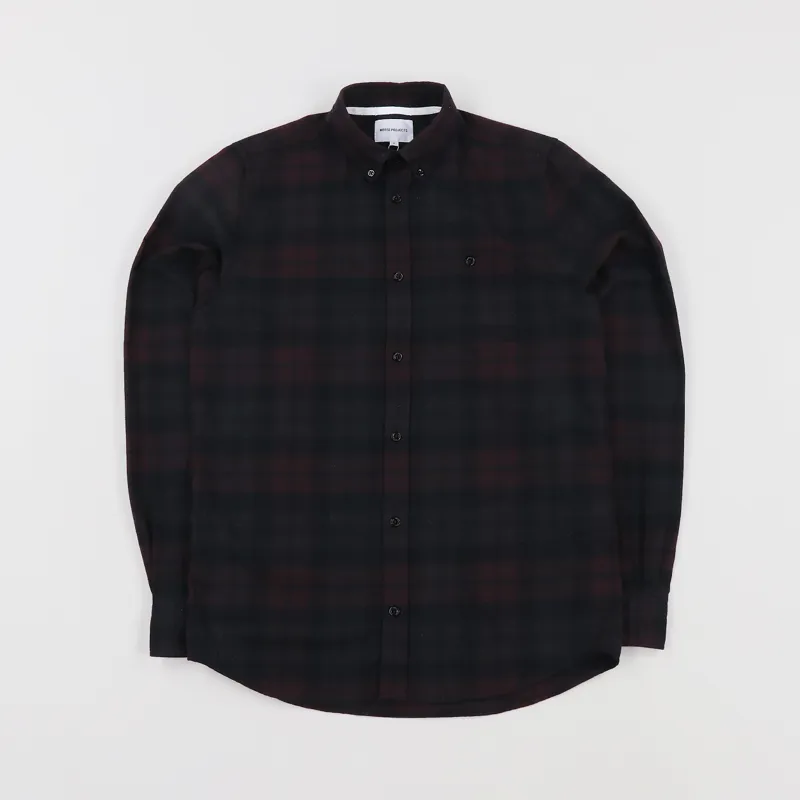 Norse Projects Anton Flannel Check Shirt Eggplant Brown