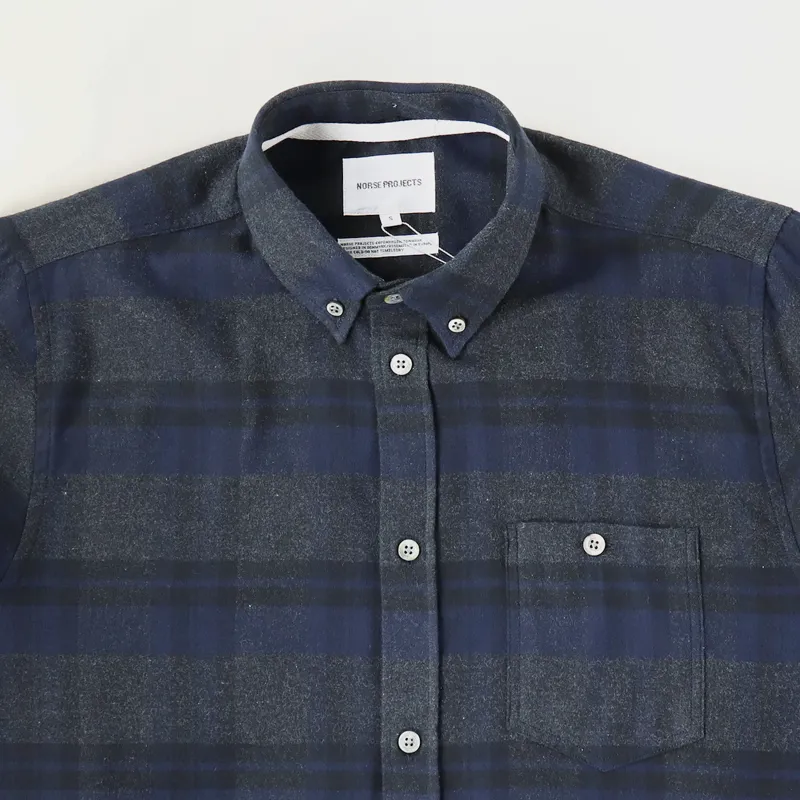 Norse Projects Anton Brushed Flannel Check Shirt Dark Navy-1