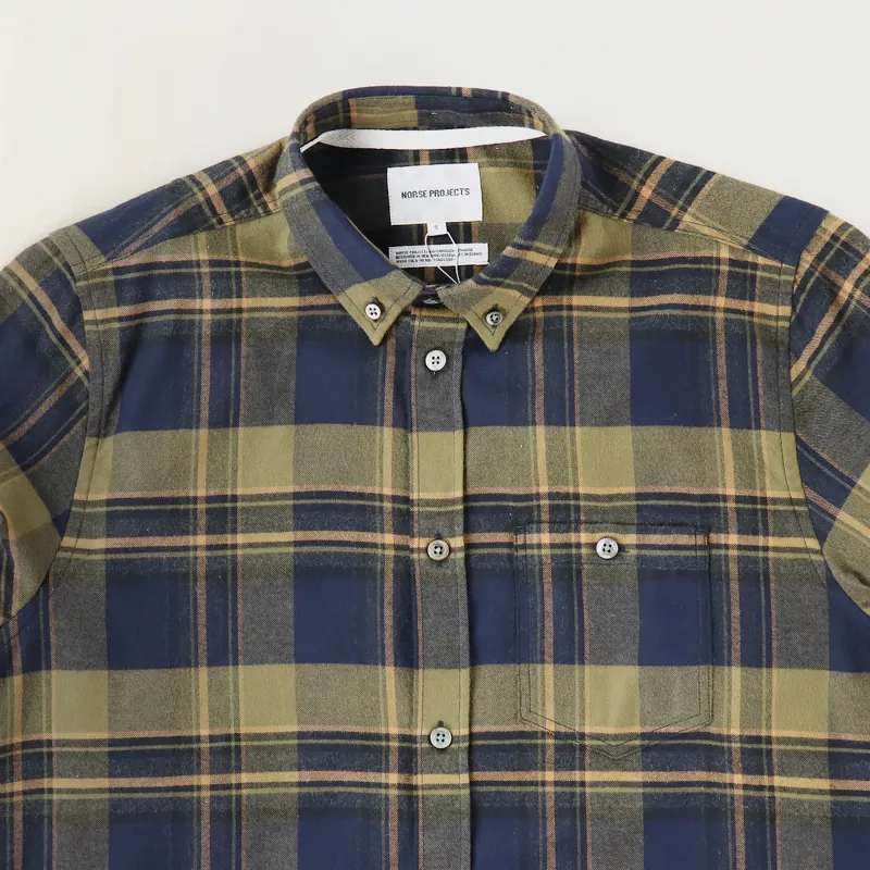 Norse Projects Anton Brushed Flannel Check Shirt Ivy Green-1