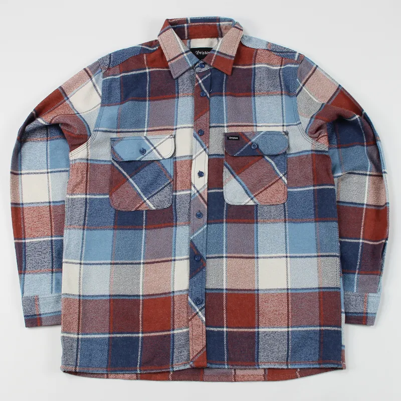 Brixton Archie Long Sleeve Check Flannel Shirt Light Blue Plaid