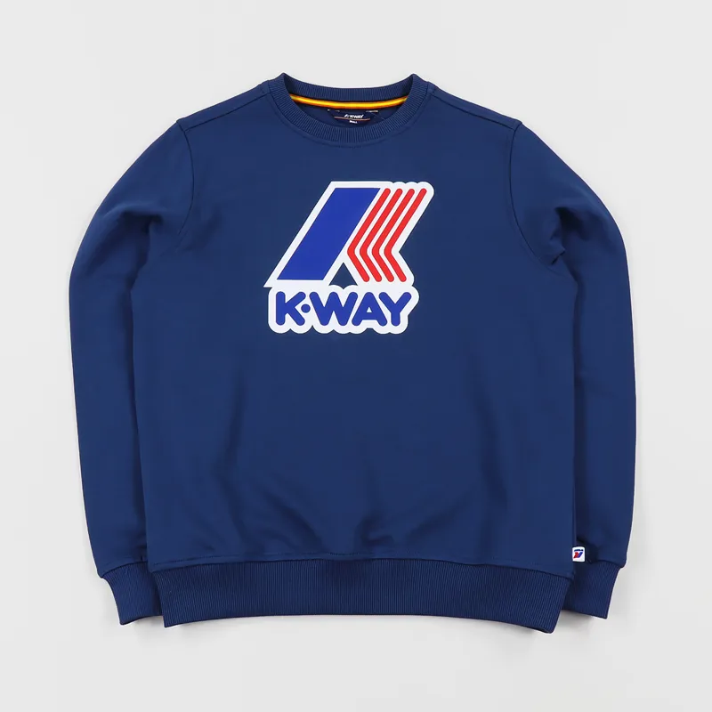 スウェットシャツ Augustine Macro Euro ☆ K-WAY K-Way Mens Augustine Macro Logo Graphic Sweatshirt Blue Ottanio
