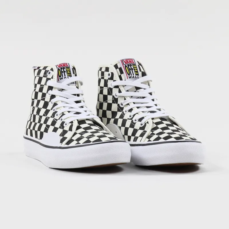 Vans AV Classic High Checkerboard Shoes Black White-3