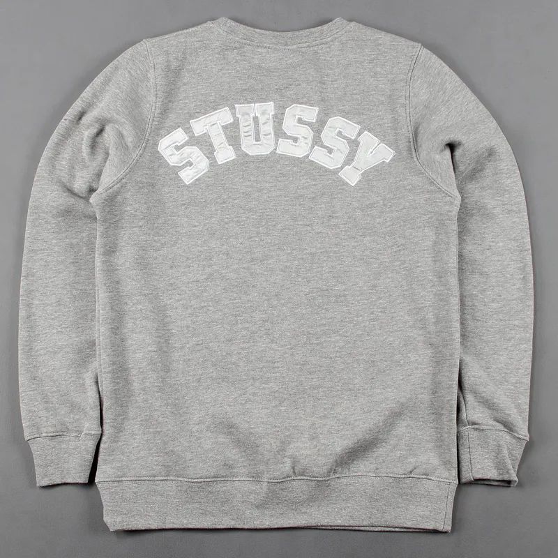 Stussy Worldwide Back Arc Crew Neck Fleece Sweater Grey Heather