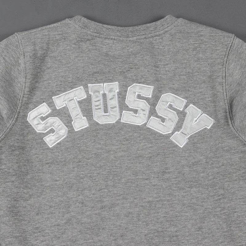 Stussy Worldwide Back Arc Crew Neck Fleece Sweater Grey Heather