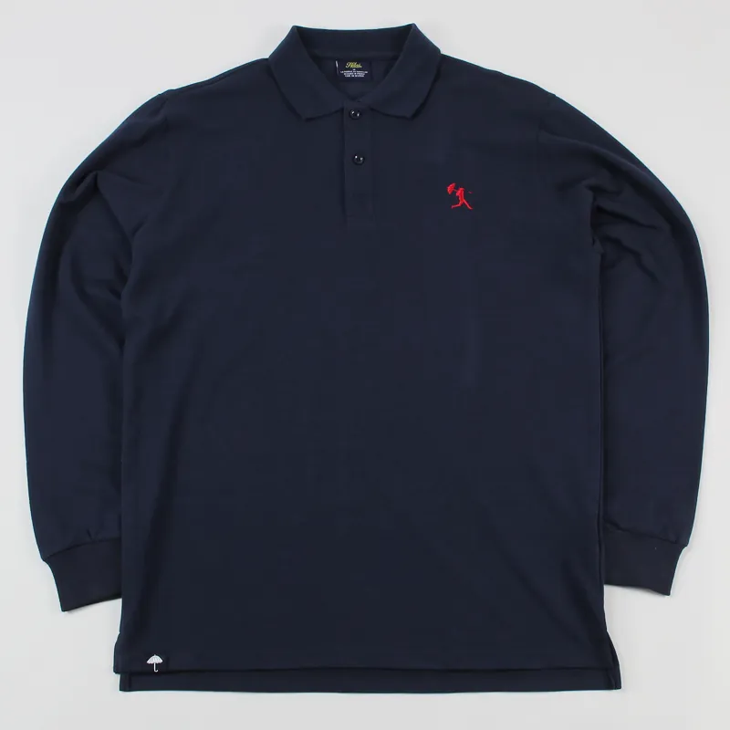 Helas Mens Baller Long Sleeve Polo Shirt Navy Cotton Pique