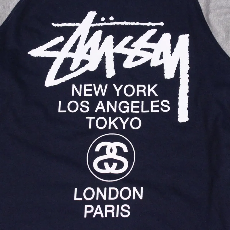 Stussy Baseball World Tour Raglan T Shirt Dark Navy-1