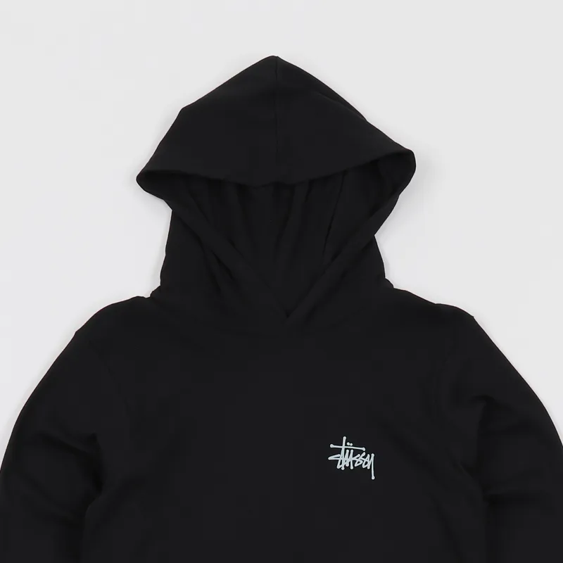 Stussy Basic Logo Long Sleeve Hooded T Shirt Black-2