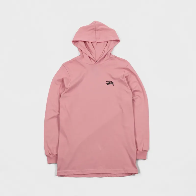 Stussy Basic Logo Long Sleeve Hooded T Shirt Dusty Rose-1