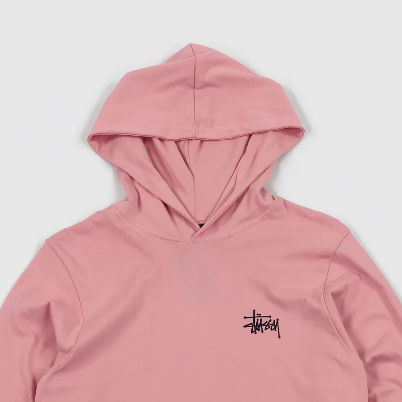 Stussy Basic Logo Long Sleeve Hooded T Shirt Dusty Rose-2