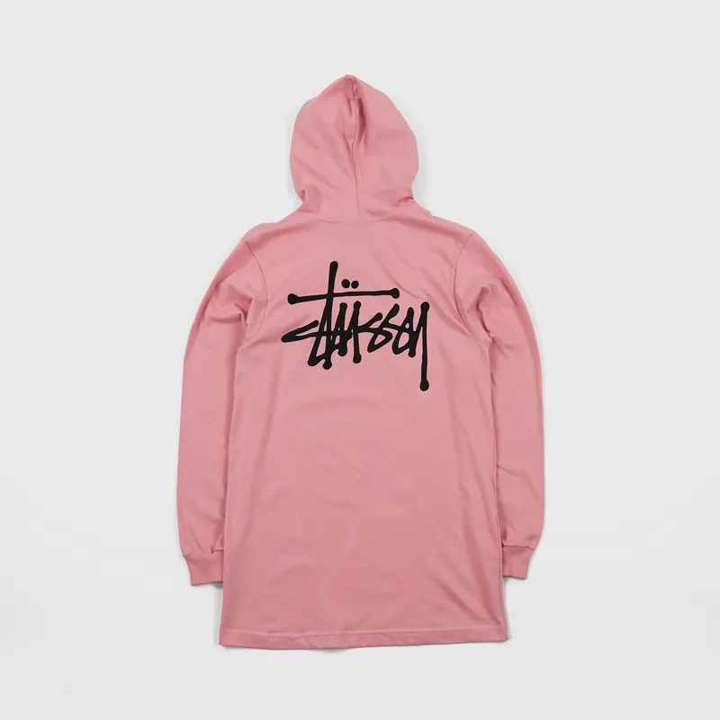 Stussy Basic Logo Long Sleeve Hooded T Shirt Dusty Rose