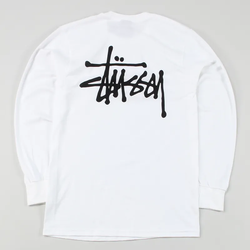 Stussy Mens Basic Logo Long Sleeve Cotton Tee Shirt White