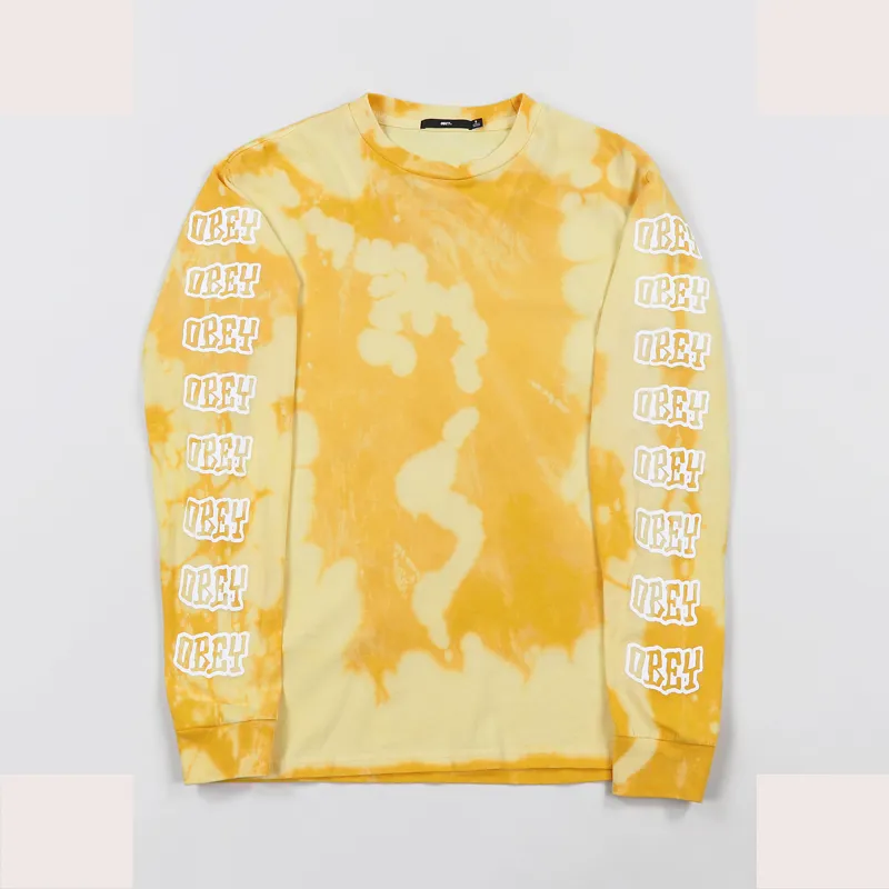 Obey Better Days Tie Dye Long Sleeve T Shirt Yellow-1