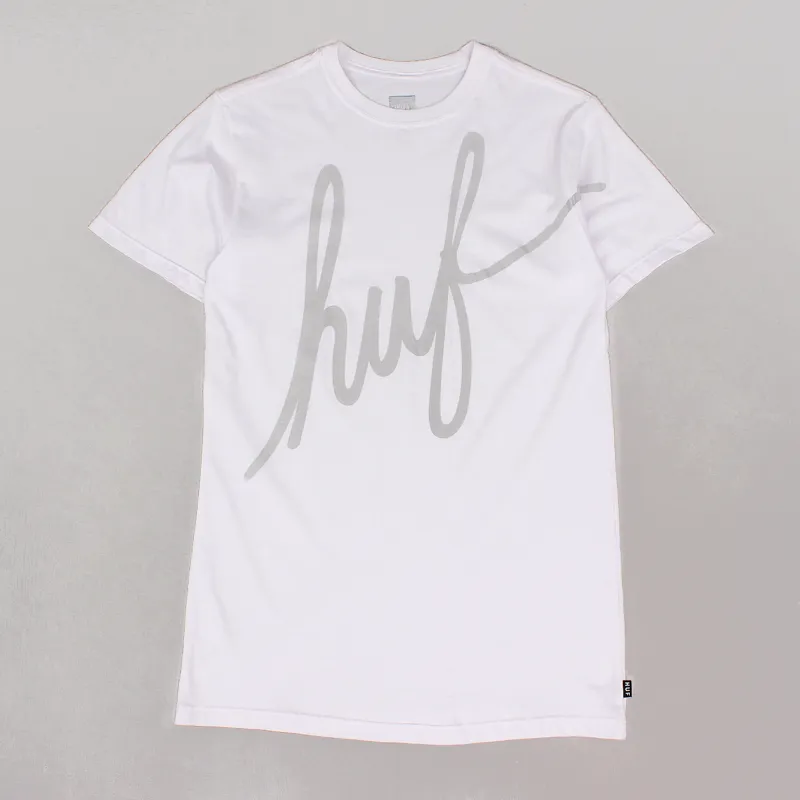 Huf Worldwide Mens Short Sleeve Big Script Reflect T Shirt White