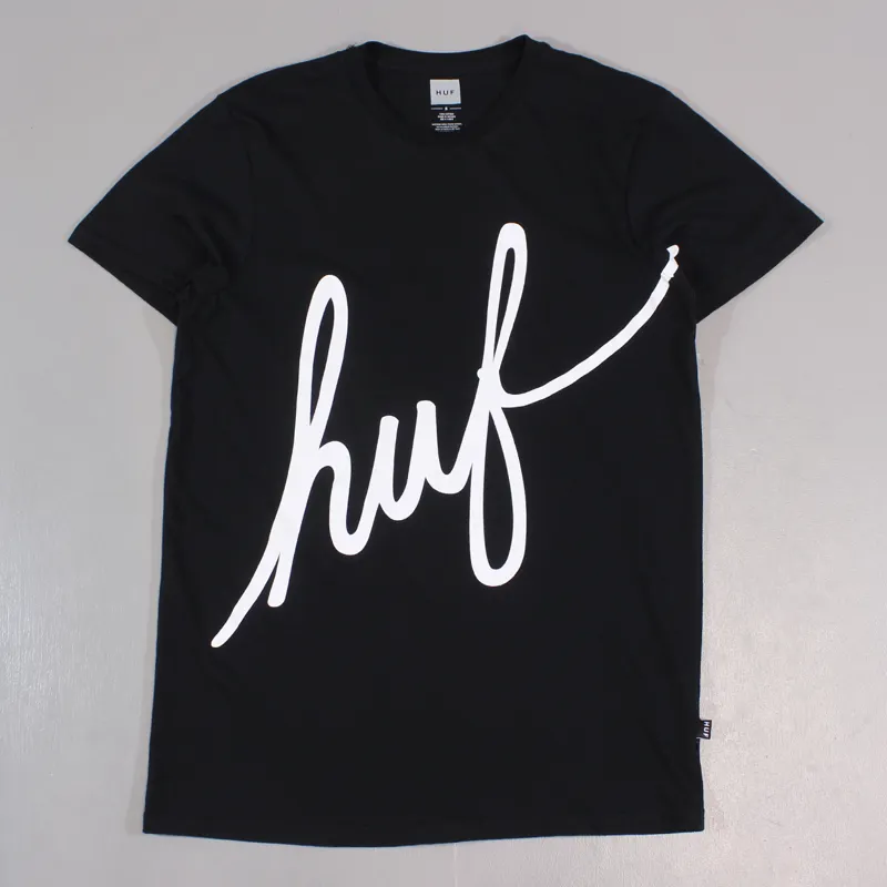 Huf Big Script T Shirt Black White