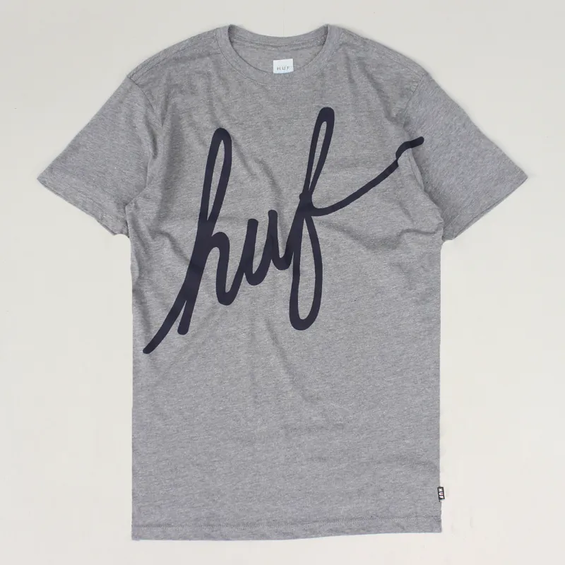 Huf Big Script T Shirt Grey Heather