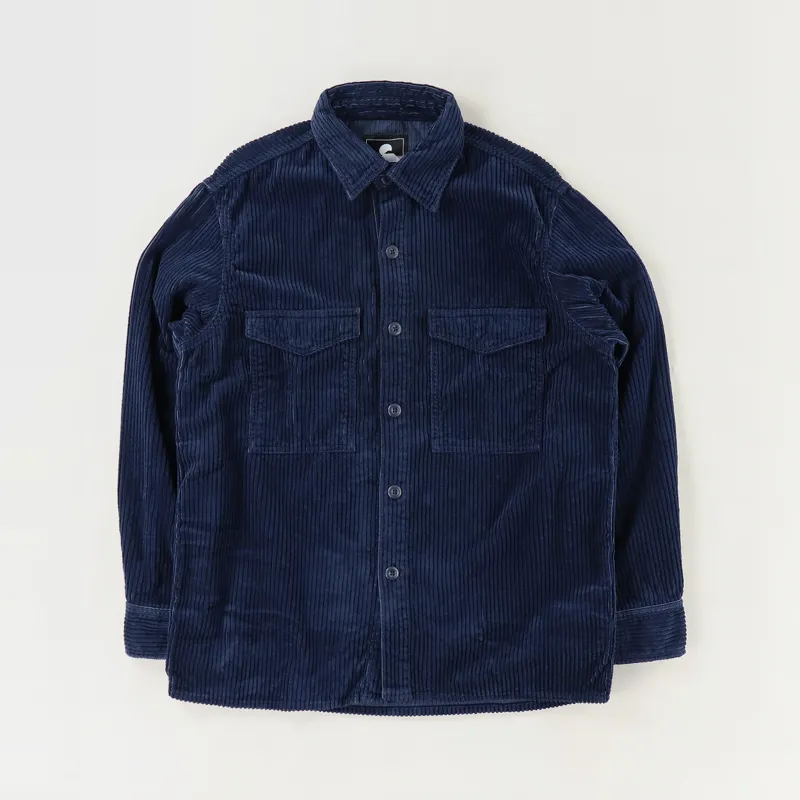 Edwin Long Sleeve Cord Big Shirt Dress Blue