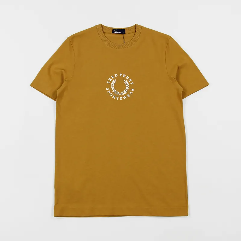 Fred Perry Circular Embroidered T Shirt Dark Gold