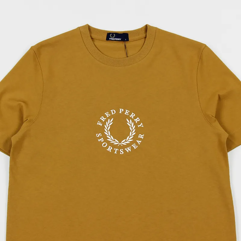 Fred Perry Circular Embroidered T Shirt Dark Gold-1
