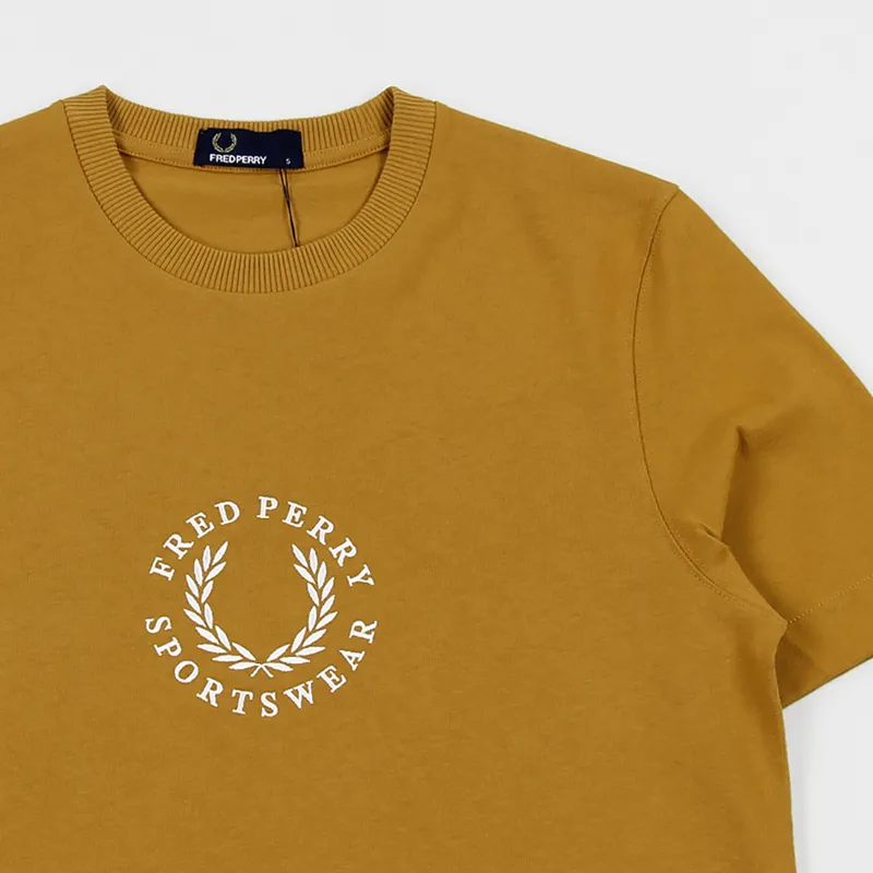 Fred Perry Circular Embroidered T Shirt Dark Gold-2