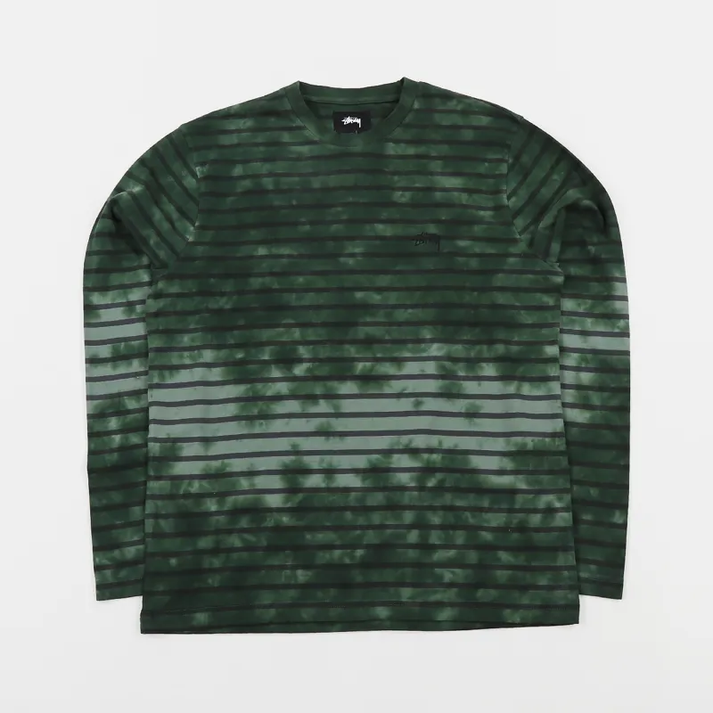 Stussy Bleach Stripe Long Sleeve Crew T Shirt Olive